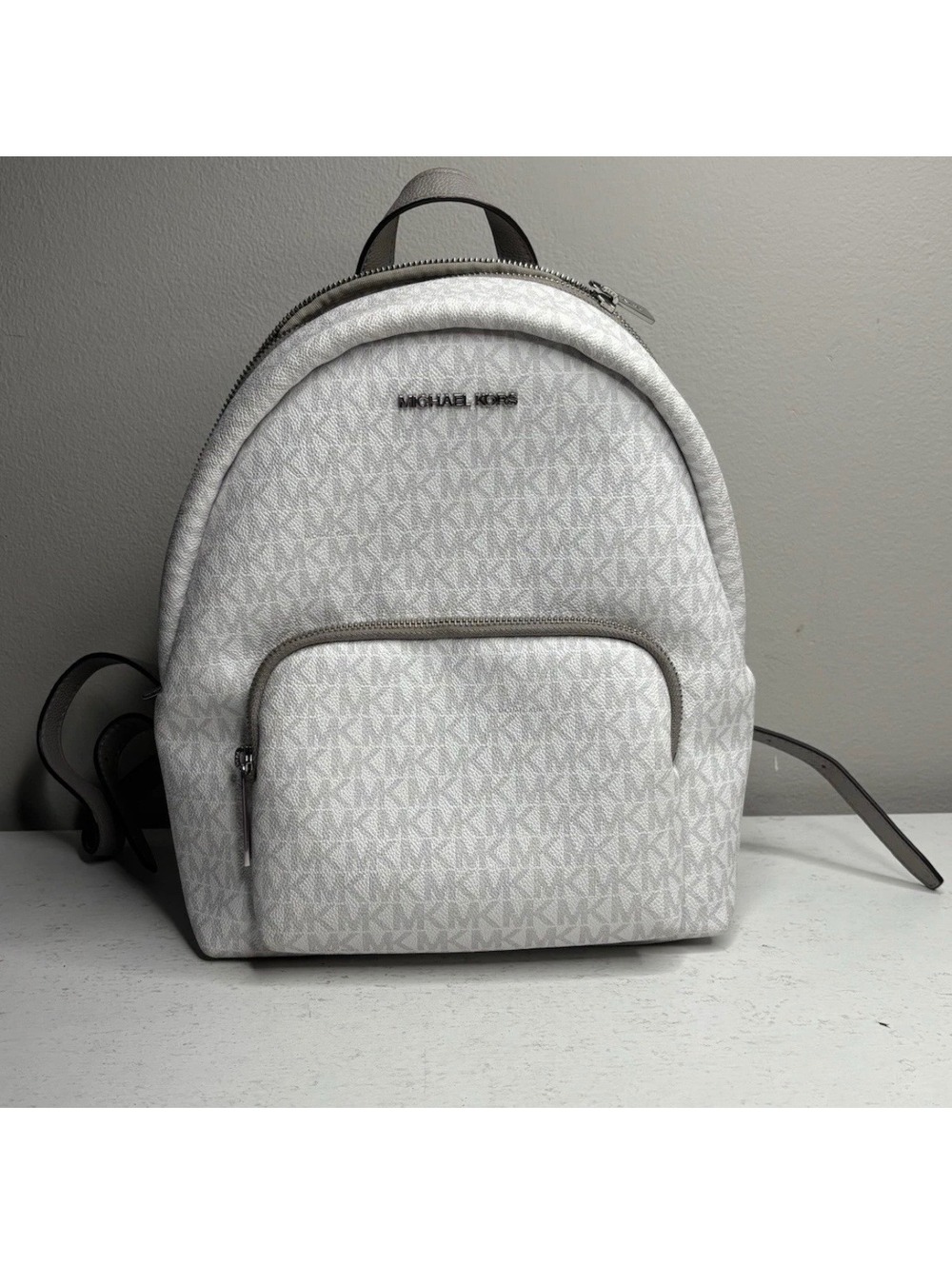 Michael Kros Erin Medium Bright White & Gray Logo Print Backpack